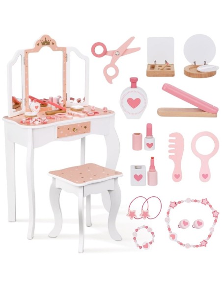 WOOPIE GREEN Drewniana Toaletka z Lustrem i Akcesoriami