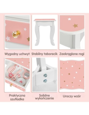 WOOPIE GREEN Drewniana Toaletka z Lustrem i Akcesoriami