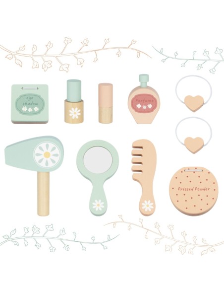 TOOKY TOY Drewniana Toaletka z Krzesełkiem Akcesoria Lustro + Kosmetyki