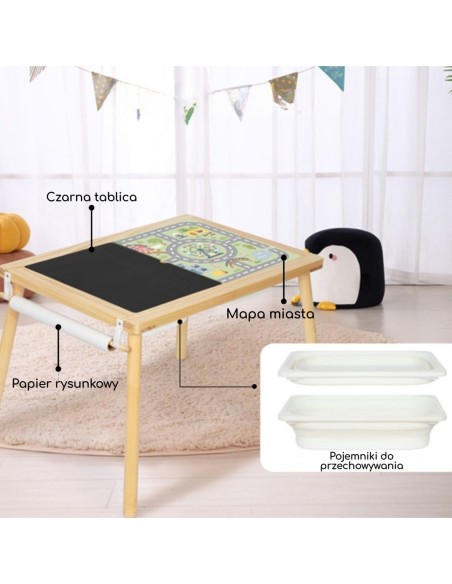 WOOPIE GREEN Drewniany Stolik Aktywności Talica Kredowa Pojemniki