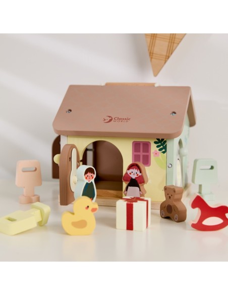 CLASSIC WORLD Drewniany Domek Sensoryczny Edukacyjny z Zamkami Kłódkami 11el.