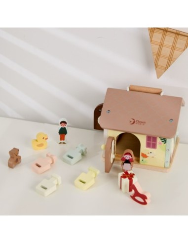 CLASSIC WORLD Drewniany Domek Sensoryczny Edukacyjny z Zamkami Kłódkami 11el.