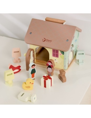 CLASSIC WORLD Drewniany Domek Sensoryczny Edukacyjny z Zamkami Kłódkami 11el.