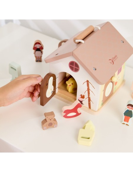 CLASSIC WORLD Drewniany Domek Sensoryczny Edukacyjny z Zamkami Kłódkami 11el.