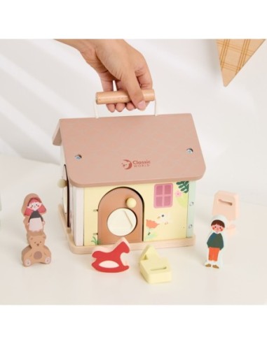 CLASSIC WORLD Drewniany Domek Sensoryczny Edukacyjny z Zamkami Kłódkami 11el.