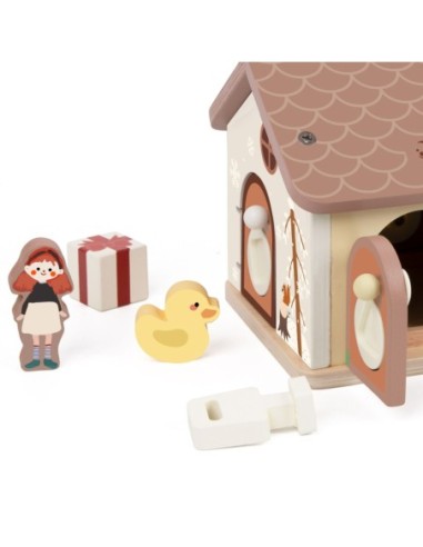 CLASSIC WORLD Drewniany Domek Sensoryczny Edukacyjny z Zamkami Kłódkami 11el.