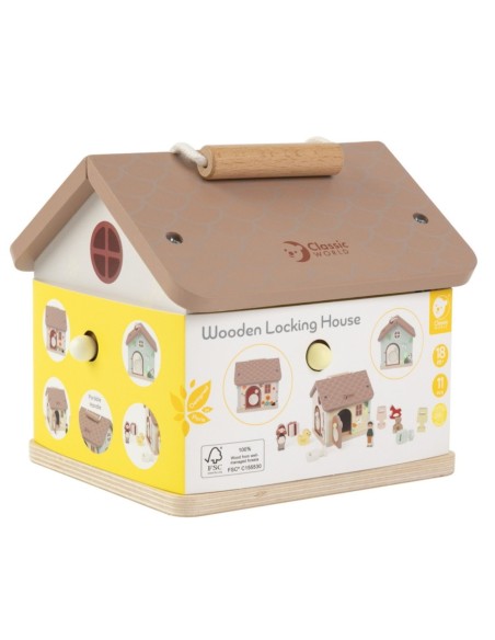 CLASSIC WORLD Drewniany Domek Sensoryczny Edukacyjny z Zamkami Kłódkami 11el.