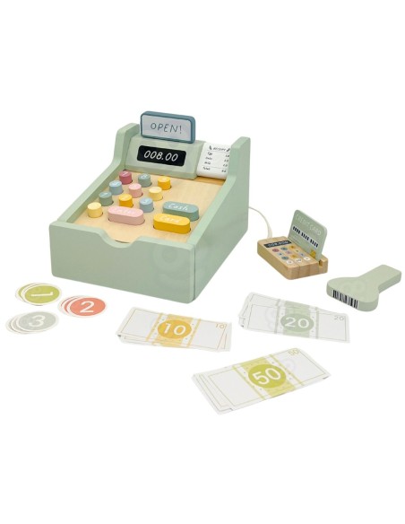 WOOPIE GREEN Drewniana Kasa Sklepowa Edukacyjna z Akcesoriami 23 el. FSC