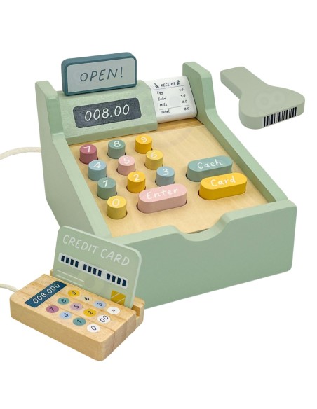 WOOPIE GREEN Drewniana Kasa Sklepowa Edukacyjna z Akcesoriami 23 el. FSC