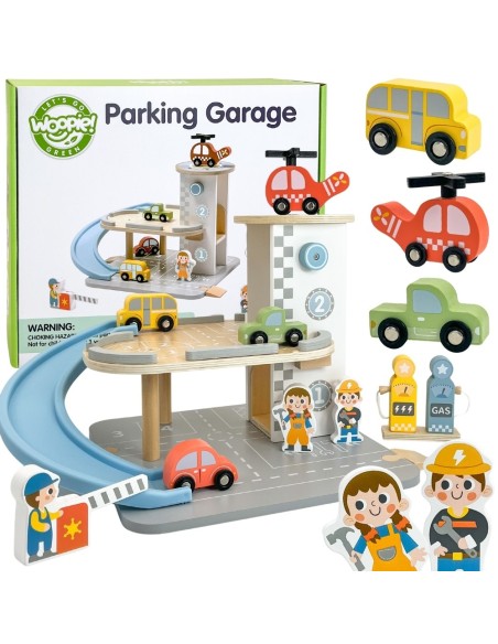 WOOPIE GREEN Drewniany Parking Piętrowy z Autkami i Figurkami