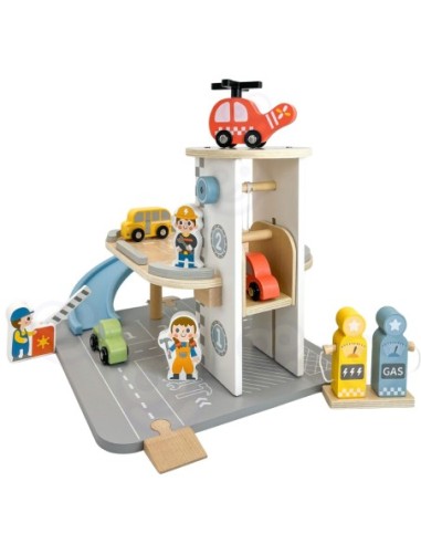 WOOPIE GREEN Drewniany Parking Piętrowy z Autkami i Figurkami