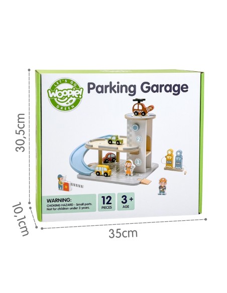 WOOPIE GREEN Drewniany Parking Piętrowy z Autkami i Figurkami