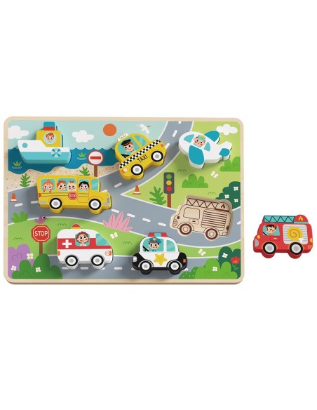 Drewniane Puzzle Montessori Pojazdy - Samochody, Samolot, Statek