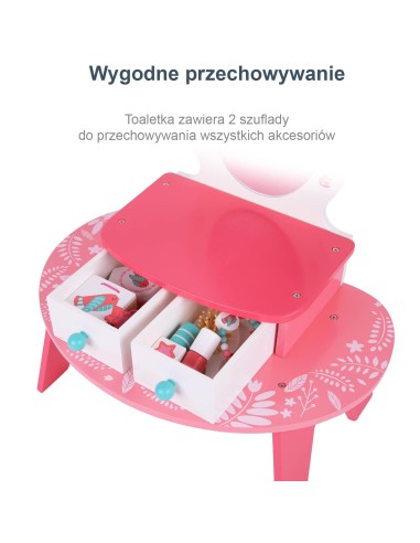 Różowa Drewniana Toaletka TOOKY TOY z Lustrem - Makijaż dla Dzieci
