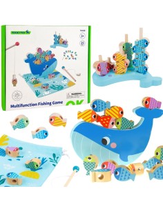 TOOKY TOY Wooden Game Whale and Fish 4 in 1 - Fun for Children