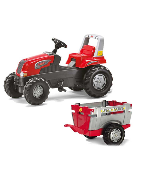 Rolly Toys traktor na pedały Junior RT czerwony z przyczepą Farm New
