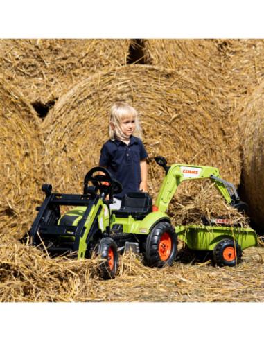 FALK Traktor CLAAS Arion zielony zestaw z przyczepą ŁYŻKA + Ładowarka