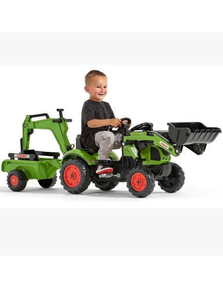 FALK Traktor CLAAS Arion zielony zestaw z przyczepą ŁYŻKA + Ładowarka