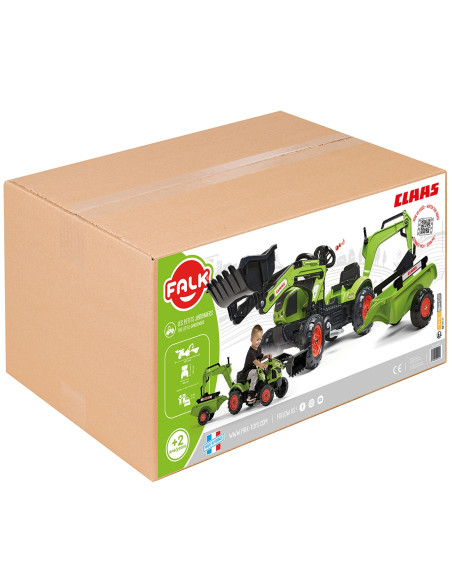 FALK Traktor CLAAS Arion zielony zestaw z przyczepą ŁYŻKA + Ładowarka