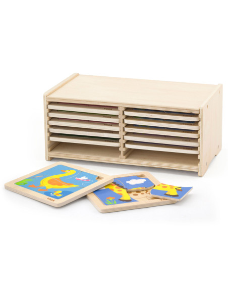 Puzzle drewniane 12 plansz po 4 puzzle w stojaku Viga Toys
