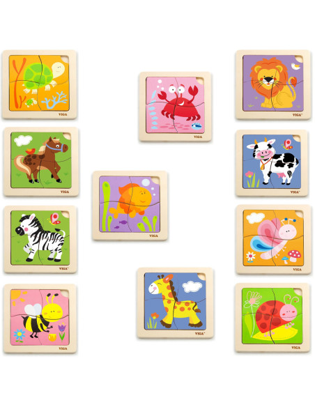 Puzzle drewniane 12 plansz po 4 puzzle w stojaku Viga Toys