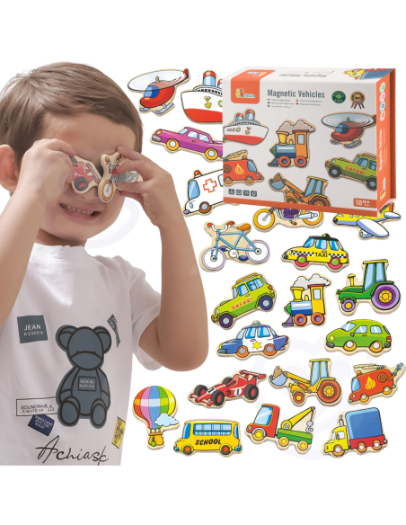 Drewniany zestaw magnesów Pojazdy Viga Toys