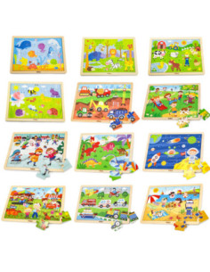 Puzzle drewniane 12 plansz po 24 puzzle w stojaku Viga Toys 2