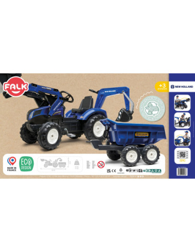 Falk Traktor na pedały New Holland z przyczepą oraz łyżką i koparką