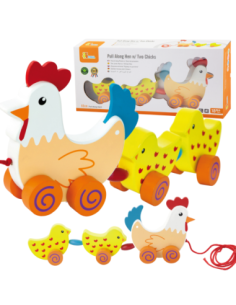VIGA Zestaw do ciągnięcia Kurka z kurczakami 36 cm
