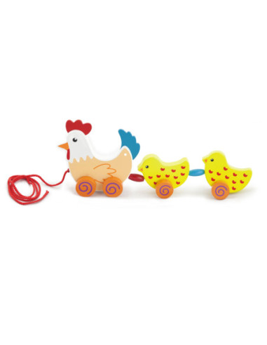 VIGA Zestaw do ciągnięcia Kurka z kurczakami 36 cm