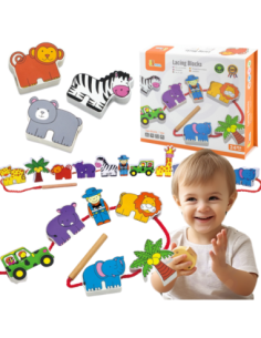 VIGA Wooden Threading Machine Intertwining Blocks Safari ZOO