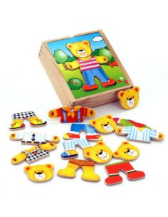VIGA Wooden Puzzle Educational Puzzle Dress Up the Teddy Bear Boy