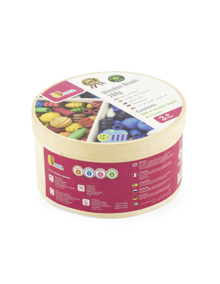 Viga Zestaw kolorowych koralików z drewna do nawlekania