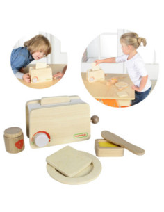 MASTERKIDZ Wooden Toaster + Butter Slice Knife Plate Jam
