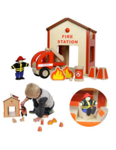 MASTERKIDZ Mini Remiza Strażacka Drewniany Zestaw