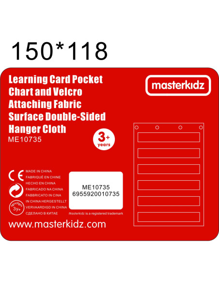 Materiałowy Arkusz Do Wieszania Z Kieszonkami Na Fiszki I Obrazki Masterkidz Czerwony