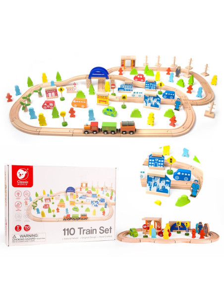 Wielki Zestaw Kolejka Drewniana Classic World 110 Elementów