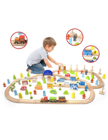 Wielki Zestaw Kolejka Drewniana Classic World 110 Elementów