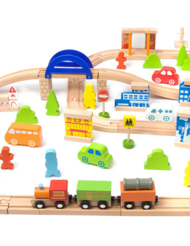 Wielki Zestaw Kolejka Drewniana Classic World 110 Elementów