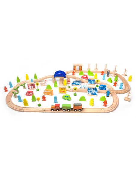 Wielki Zestaw Kolejka Drewniana Classic World 110 Elementów