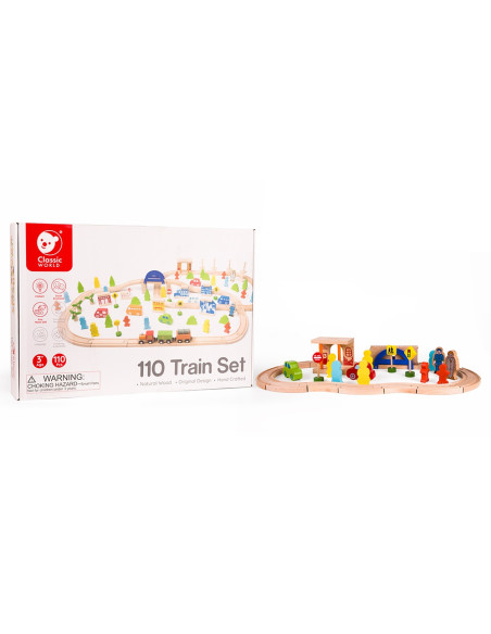 Wielki Zestaw Kolejka Drewniana Classic World 110 Elementów