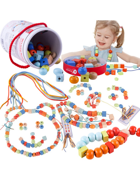 CLASSIC WORLD Drewniane Koraliki Do Nawlekania 96 elementów