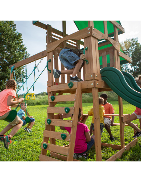 Drewniany plac zabaw Step 2 Belmont 6w1 zjeżdżalnia piaskownica Backyard Discovery