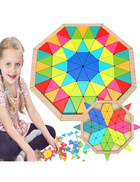 TOOKY TOY  Puzzle Ośmiokątne Drewniana Mozaika Edukacyjna (73el.)