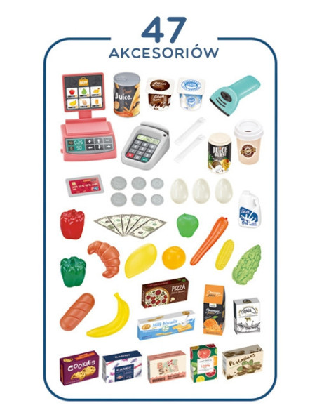 WOOPIE Sklep Supermarket i Wózek Koszyk Sklepowy Kasa Waga Skaner 47 akc