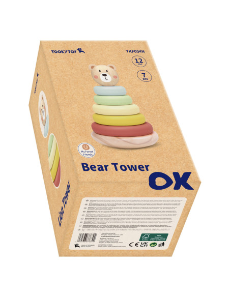 TOOKY TOY Drewniana Układanka Piramidka Miś