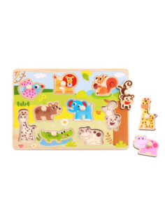 TOOKY TOY Drewniane Puzzle Zwierzęta z Pinezkami Do Dopasowania 2