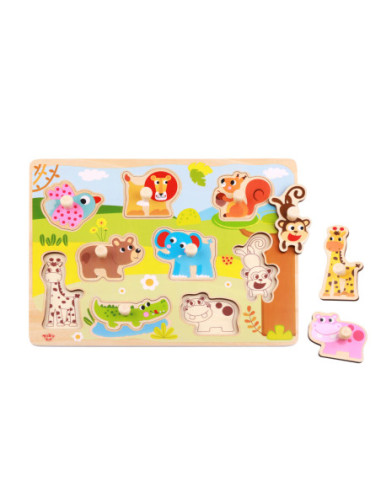 TOOKY TOY Drewniane Puzzle Zwierzęta z Pinezkami Do Dopasowania