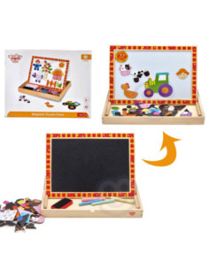 TOOKY TOY Wooden Double-Sided Puzzle Board Magnetic Puzzle Farm