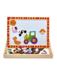 TOOKY TOY Drewniana Tablica Dwustronna Puzzle Układanka Magnetyczna Farma 2